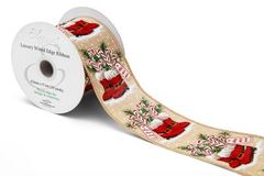 Eleganza Wired Edge Santa&rsquo;s Boots 63mm x 9.1m No.485 - Christmas Ribbon